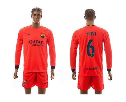 Barcelona #6 Xavi Away Long Sleeves Soccer Club Jersey