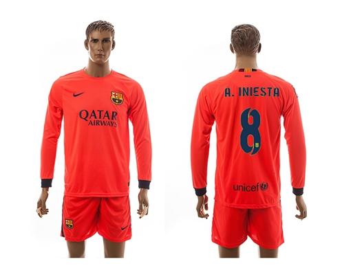 Barcelona #8 A.Iniesta Away Long Sleeves Soccer Club Jersey