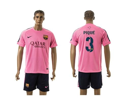 Barcelona #3 Pique Pink Training Soccer Club Jersey