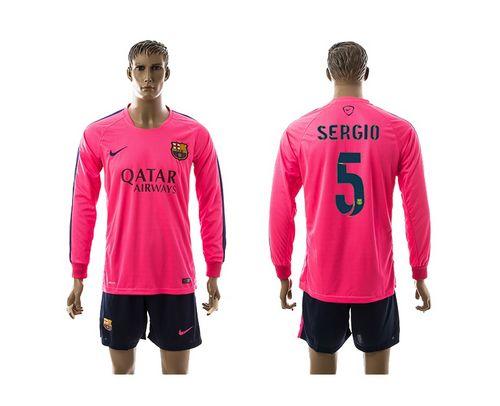Barcelona #5 Sergio Pink Training Long Sleeves Soccer Club Jersey