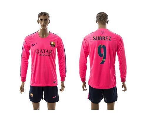 Barcelona #9 Suarez Pink Training Long Sleeves Soccer Club Jersey
