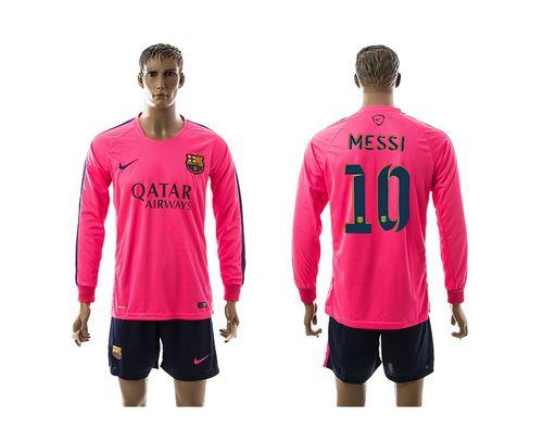 Barcelona #10 Messi Pink Training Long Sleeves Soccer Club Jersey