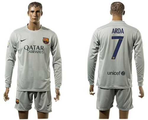Barcelona #7 Arda Grey Long Sleeves Soccer Club Jersey