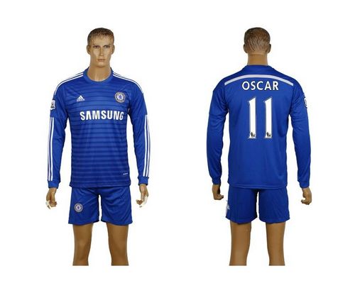 Chelsea #11 Oscar Home Long Sleeves Soccer Club Jersey