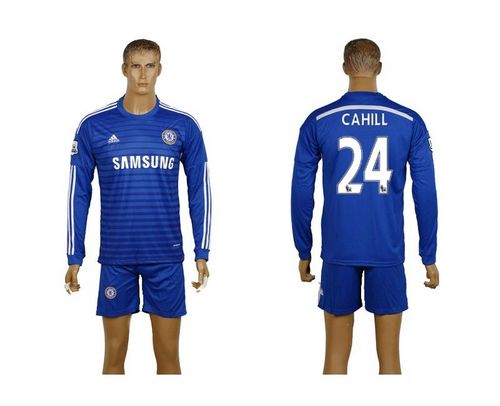 Chelsea #24 Cahill Home Long Sleeves Soccer Club Jersey