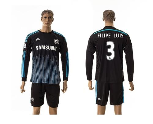 Chelsea #3 Filipe Luis Away Long Sleeves Soccer Club Jersey