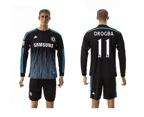 Chelsea #11 Drogba Away Long Sleeves Soccer Club Jersey