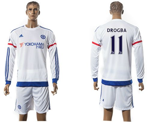 Chelsea #11 Drogba Away Long Sleeves Soccer Club Jersey