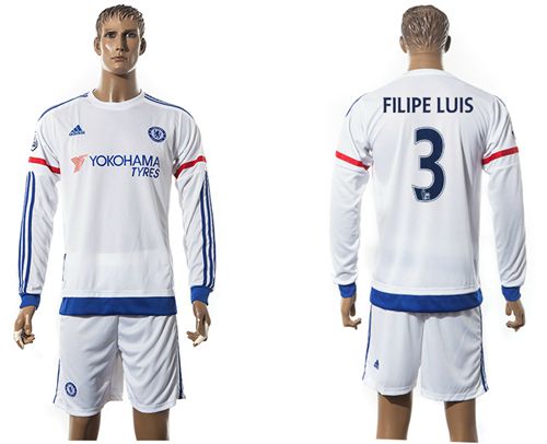 Chelsea #3 Filipe Luis Away Long Sleeves Soccer Club Jersey