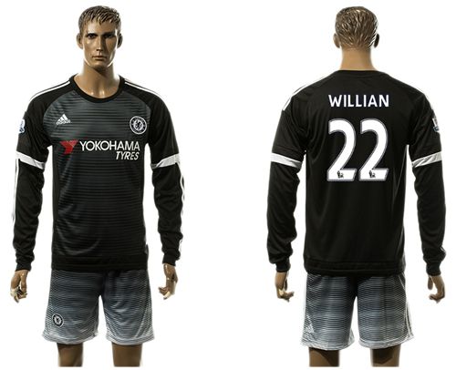 Chelsea #22 Willian Black Long Sleeves Soccer Club Jersey