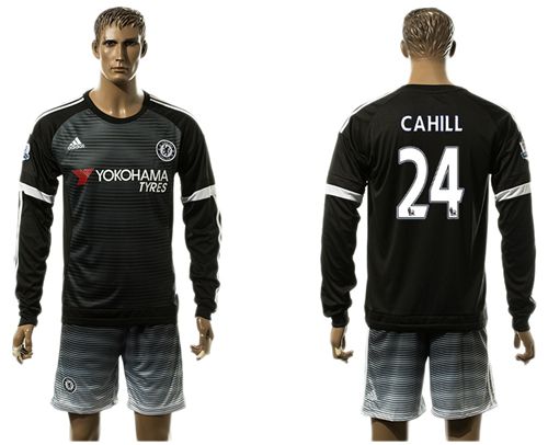 Chelsea #24 Cahill Black Long Sleeves Soccer Club Jersey