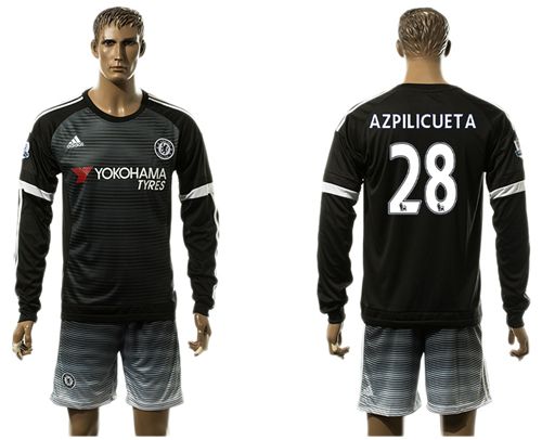Chelsea #28 Azpilicueta Black Long Sleeves Soccer Club Jersey