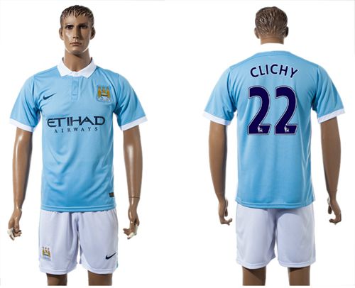 Manchester City #22 Clichy Home With White Shorts Soccer Club Jersey