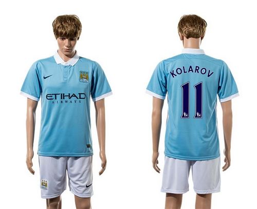 Manchester City #11 Kolarov Home With White Shorts Soccer Club Jersey