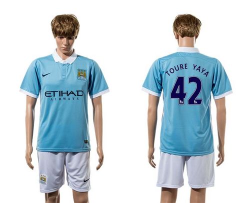 Manchester City #42 TOURE YAYA Home With White Shorts Soccer Club Jersey