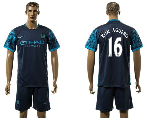 Manchester City #16 Kun Aguero Away Soccer Club Jersey