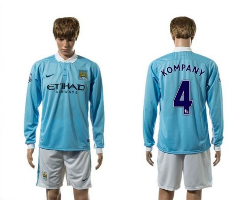 Manchester City #4 Kompany Home Long Sleeves Soccer Club Jersey