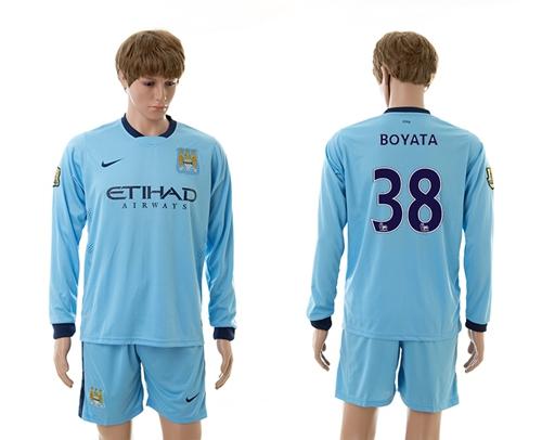Manchester City #38 Boyata Blue Home Long Sleeves Soccer Club Jersey