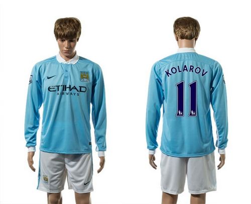 Manchester City #11 Kolarov Home Long Sleeves Soccer Club Jersey