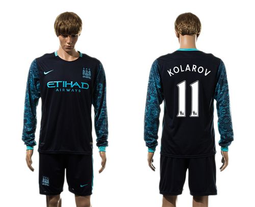 Manchester City #11 Kolarov Away Long Sleeves Soccer Club Jersey
