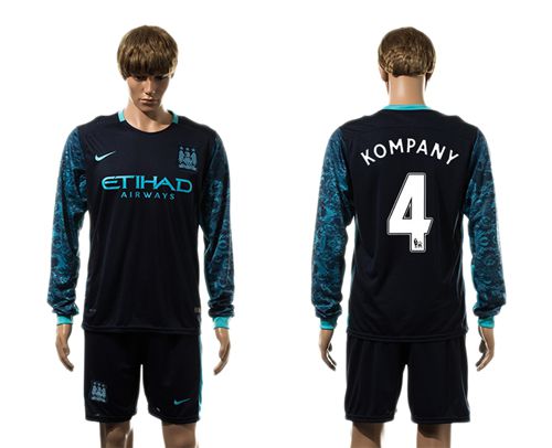 Manchester City #4 Kompany Away Long Sleeves Soccer Club Jersey