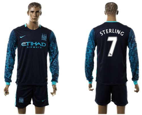 Manchester City #7 Sterling Away Long Sleeves Soccer Club Jersey