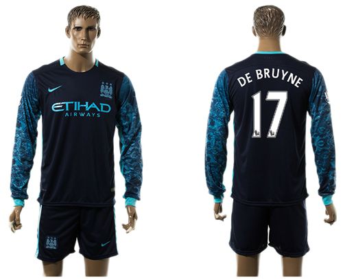 Manchester City #17 De Bruyne Away Long Sleeves Soccer Club Jersey