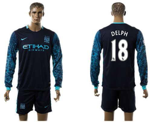 Manchester City #18 Delph Away Long Sleeves Soccer Club Jersey