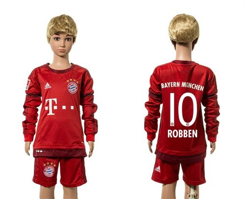 Bayern Munchen #10 Robben Home Long Sleeves Kid Soccer Club Jersey