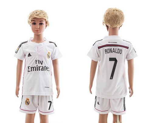 Real Madrid #7 Ronaldo White Home Kid Soccer Club Jersey