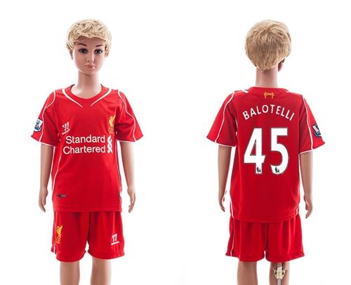 Liverpool #45 Balotelli Red Home Kid Soccer Club Jersey