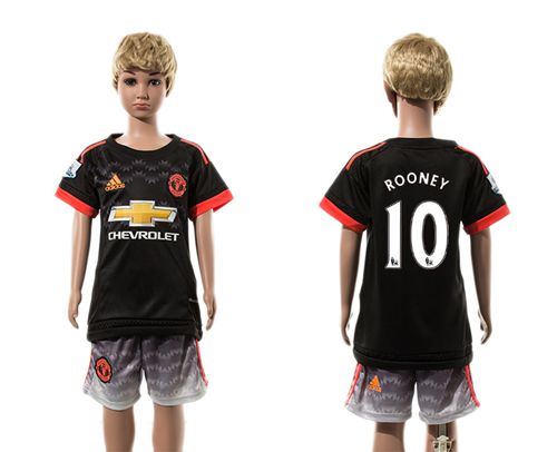 Manchester United #10 Rooney Black Kid Soccer Club Jersey