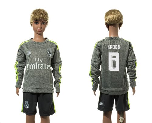 Real Madrid #8 Kroos Grey Long Sleeves Kid Soccer Club Jersey