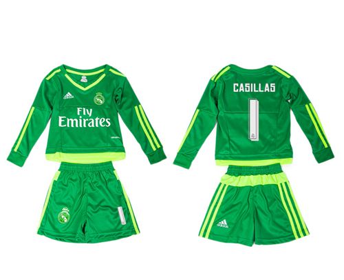 Real Madrid #1 Dasillas Green Long Sleeves Kid Soccer Club Jersey