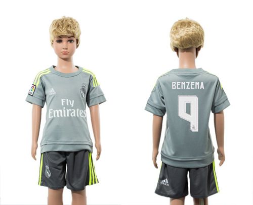 Real Madrid #9 Benzema Grey Kid Soccer Club Jersey