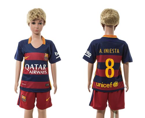 Barcelona #8 A.Iniesta Home(Red Shorts) Kid Soccer Club Jersey