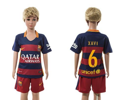 Barcelona #6 Xavi Home(Red Shorts) Kid Soccer Club Jersey