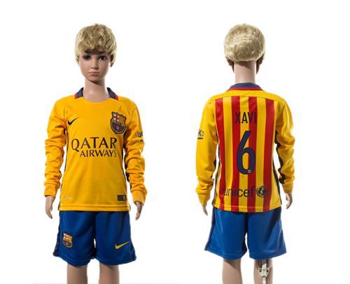 Barcelona #6 Xavi Away Long Sleeves Kid Soccer Club Jersey