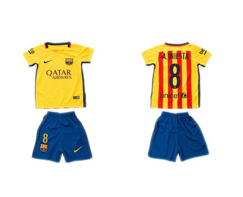 Barcelona #8 A.Iniesta Away Kid Soccer Club Jersey