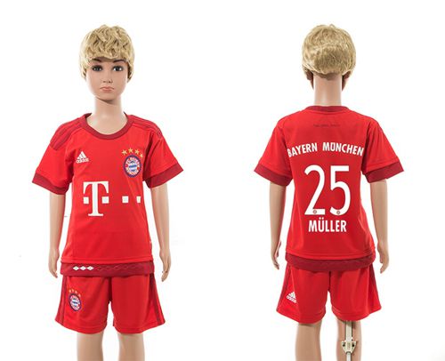 Bayern Munchen #25 Muller Home Kid Soccer Club Jersey