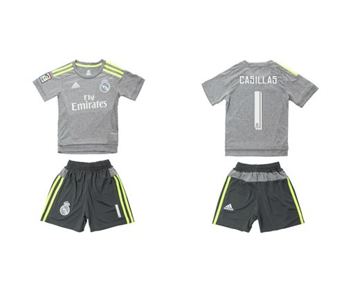 Real Madrid #1 Casillas Grey Kid Soccer Club Jersey
