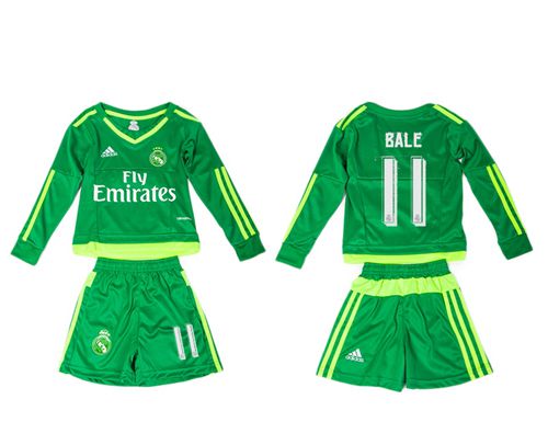Real Madrid #11 Bale Green Long Sleeves Kid Soccer Club Jersey