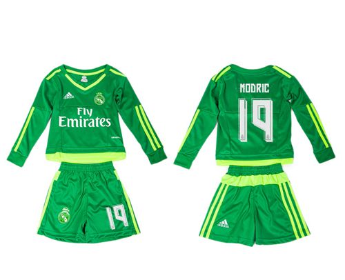 Real Madrid #19 Modric Green Long Sleeves Kid Soccer Club Jersey