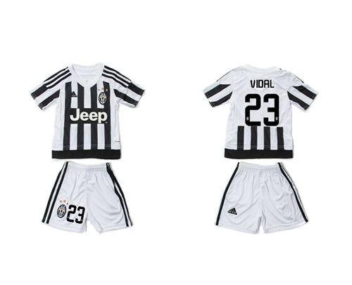 Juventus #23 Vidal Home Kid Soccer Club Jersey