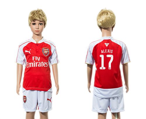 Arsenal #17 Alexis UEFA Champions Home Kid Soccer Club Jersey