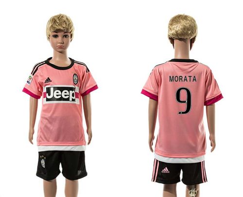 Juventus #9 Morata Pink Away Kid Soccer Club Jersey