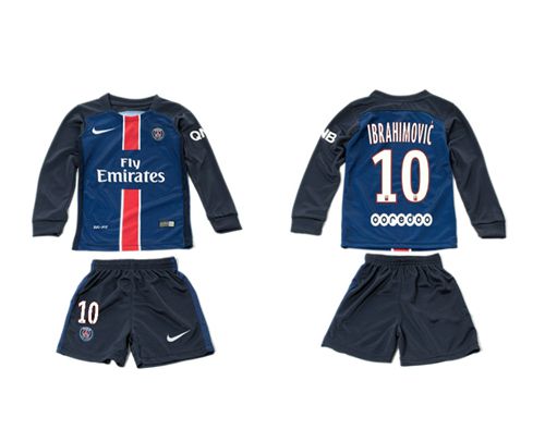 Paris Saint Germain #10 Ibrahimovic Home Long Sleeves Kid Soccer Club Jersey