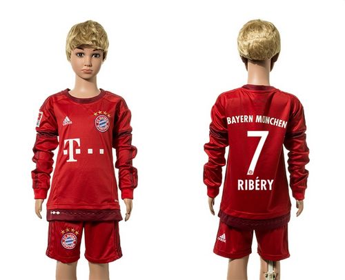 Bayern Munchen #7 Ribery Home Long Sleeves Kid Soccer Club Jersey