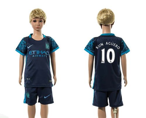 Manchester City #10 Kun Aguero Away Kid Soccer Club Jersey