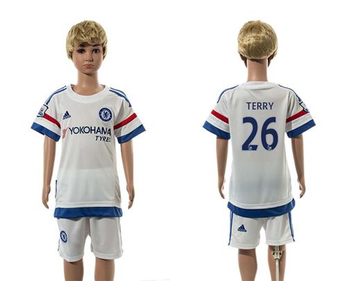 Chelsea #26 Terry White Away Kid Soccer Club Jersey